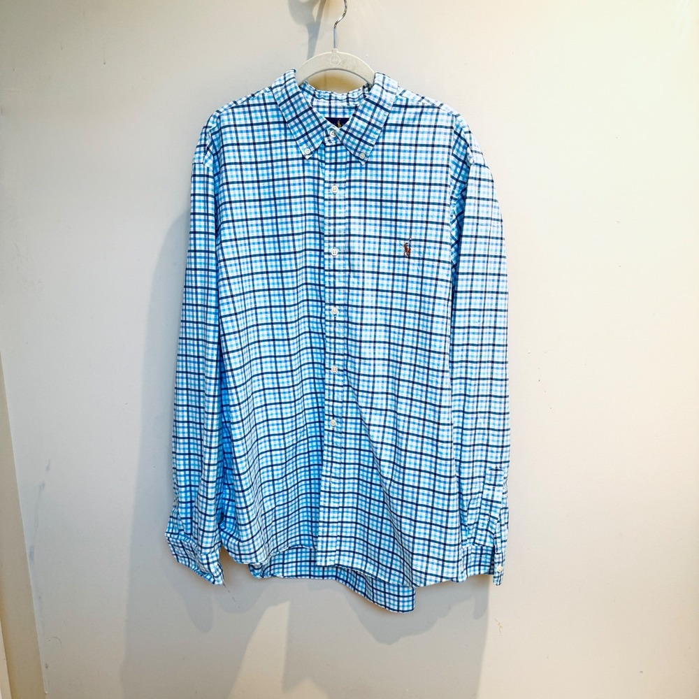 Ralph Lauren Plaid Button Down Shirt Classic Fit Blue XXL